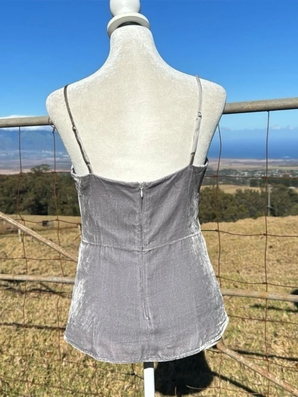 LE SUPERBE Gray Rushed Crushed velvet cami